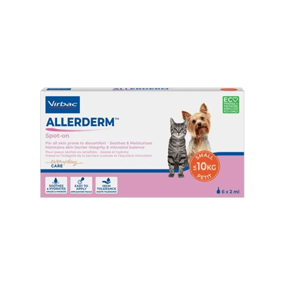 Allerderm Spot-on - Hydratation de la peau - Chien et Chat - moins de 10 kg - 6 x 2 ml - VIRBAC