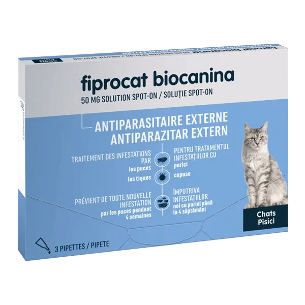 Fiprocat 50 mg - Antiparasitaire externe chat - 3 pipettes - BIOCANINA